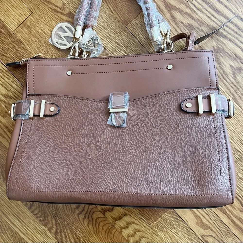 MKF Collection Tenna Satchel Handbag and Wristlet Set Cognac Brown NEW $139